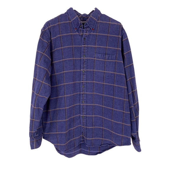 Vintage Lands's End Blue Grunge Plaid Button Shirt Mens Large 16 - Picture 1 of 5